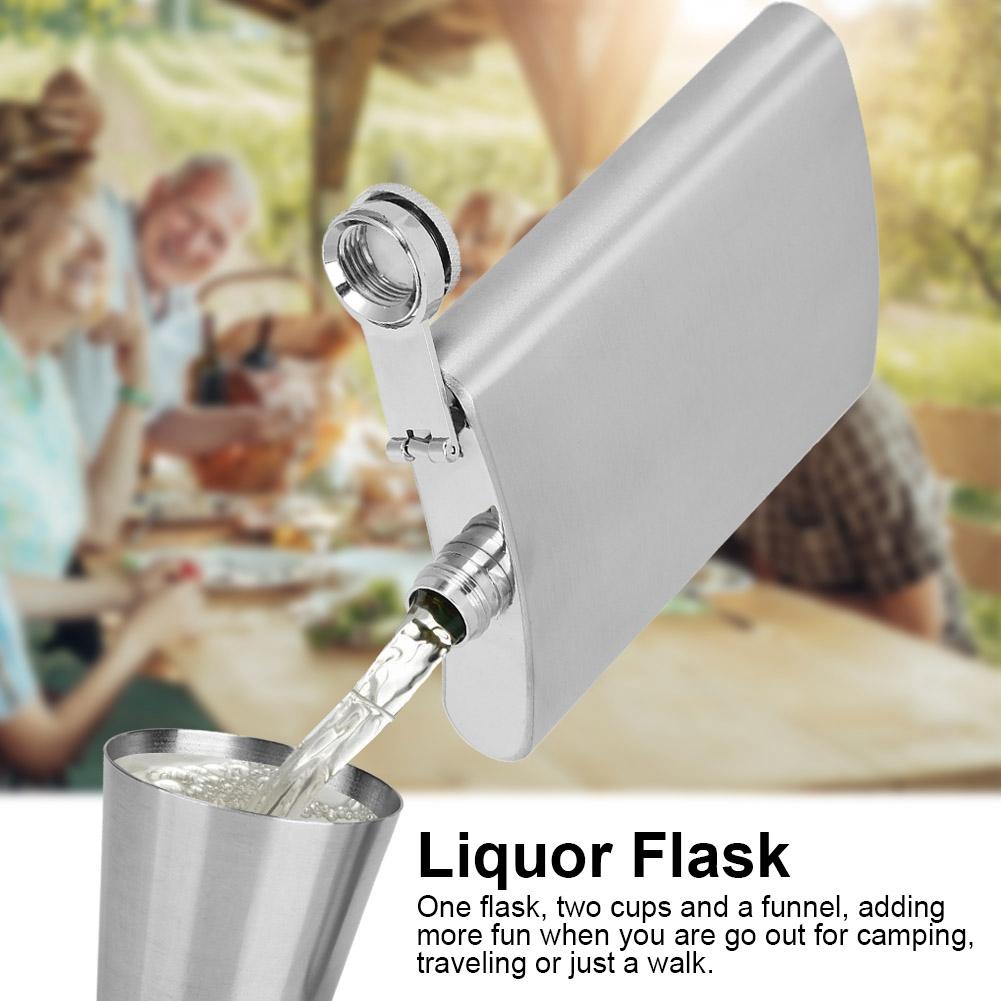Nerezový trychtýř na alkoholovou baňku o objemu 7 oz se dvěma kelímky na víno jako dárek k narozeninám(Kartáčovaný)