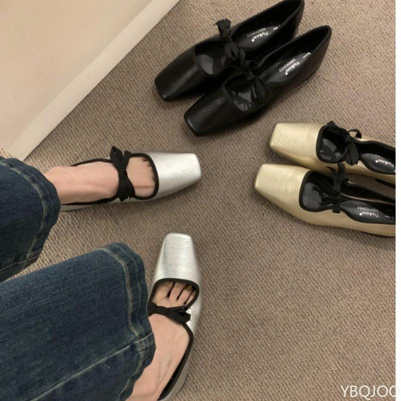 Fashion New casual flat shoes with square toe niche design spring simple versatile comfortable elegant women's single shoes