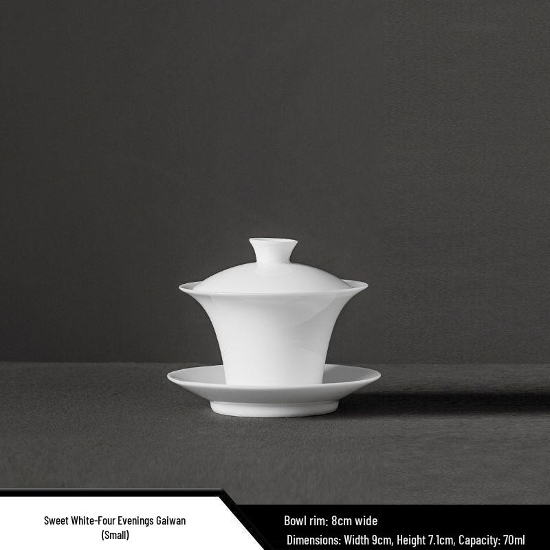 White Porcelain Three-Talent Gaiwan Tea Cup - Pure White Thin-Walled Ceramic Kung Fu Tea Set with Custom Logo