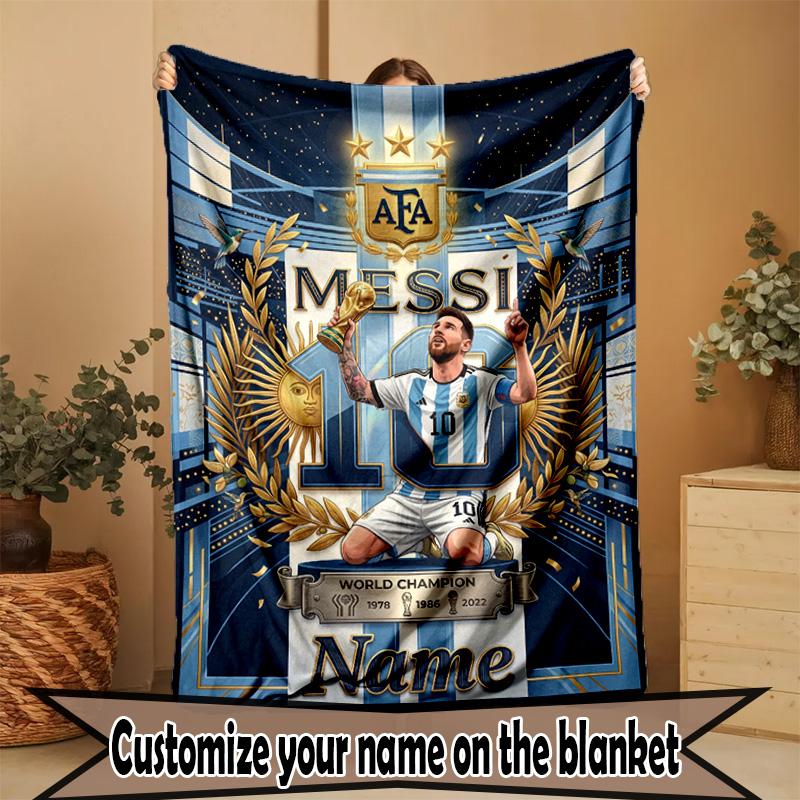Couverture Personnalisée avec Nom, Impression Leo Messi, Décoration Intérieure, Chambre à Coucher, Canapé, Camping, Canapé, Cadeaux pour Anniversaire Noël