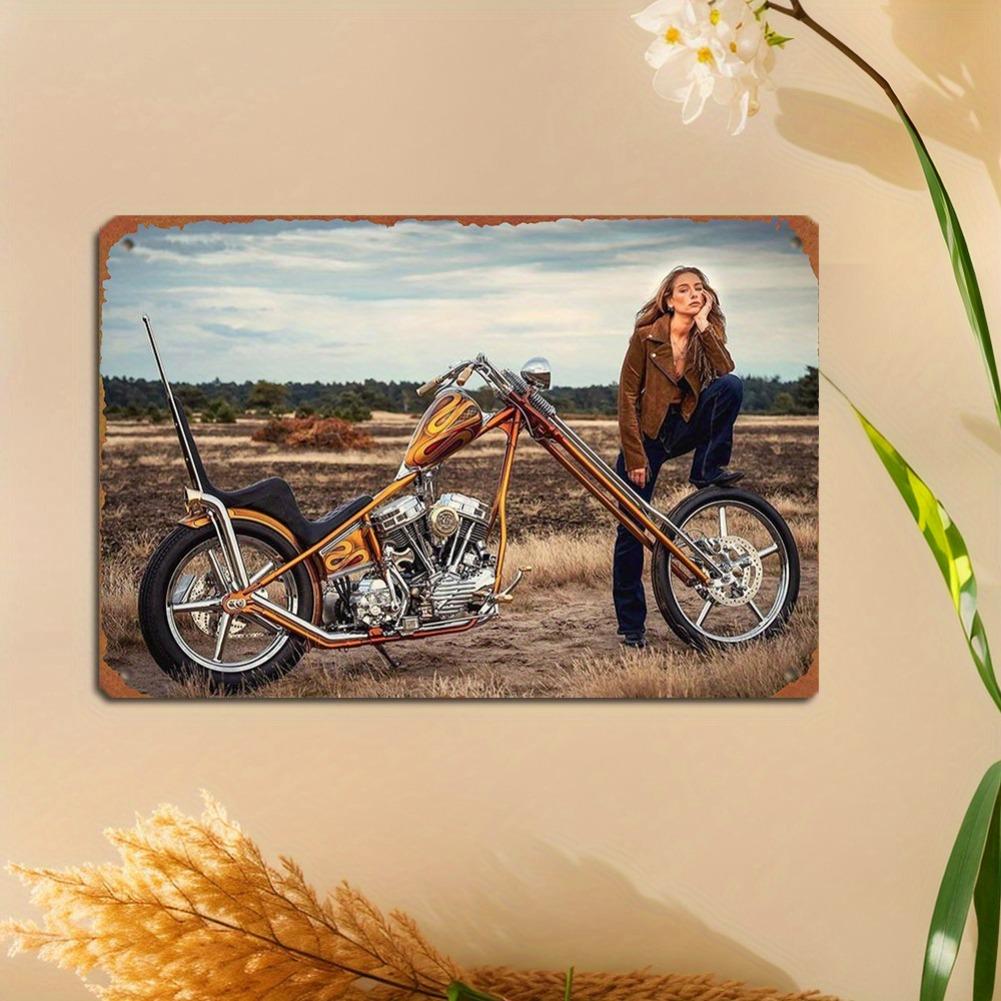 Blechschild Vintage Langlebige Metallplakette Wanddekor Zuhause Büro Bar Man Cave Chopper Motorrad Biker Mädchen Wandkunst