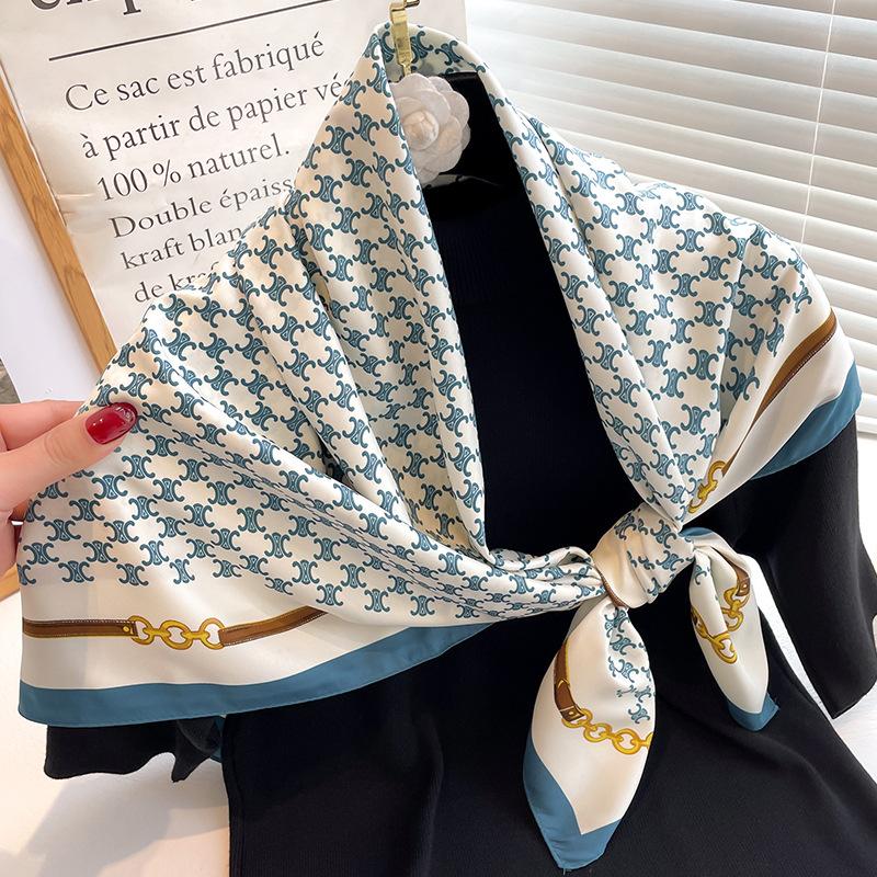 Rose Silk Scarf Women's Twill Silk Large Square Scarf Versatile Decorative Shawl Autumn and Winter Scarf Color Matching Fashion Yarn Sun Protection