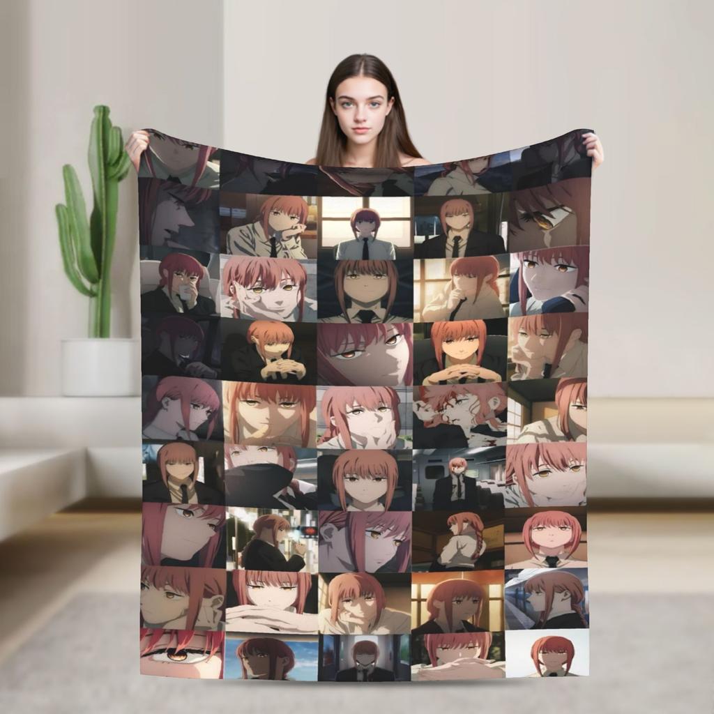 Makima Anime Girl Blanket C-Chainsaws Flannel Novelty Warm Throw Blanket for Home Summer