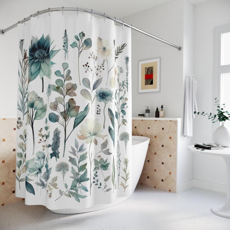 Jessica Chen Floral Shower Curtain - Wildflowers, Boho & Cottagecore Style, Botanical Bath Decor, Whimsical Home Decor