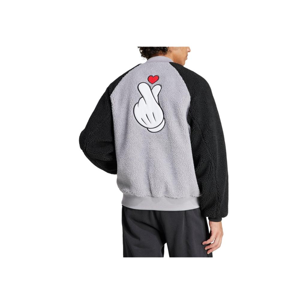 Adidas Originals X Mickey Mouse Glove Pattern Patch Sleeve Varsity Jacket Men Jacket Grey IY2265
