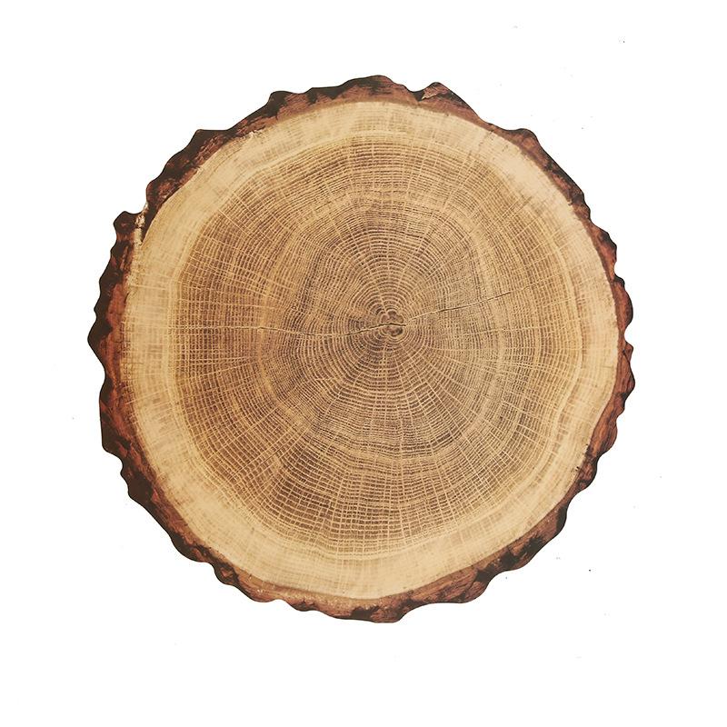 6/4pcs Tree Stump Placemat PP Wood Pattern Home Restaurant Dining Table Decor Mat Vegetable Dish Curved Edge Wood Grain Cup Pad