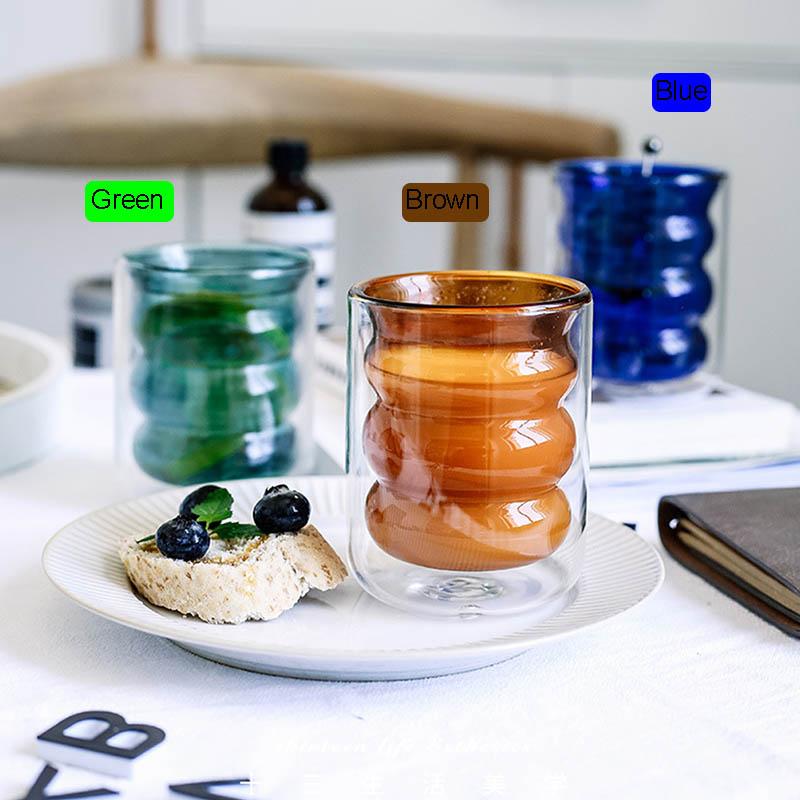 BORREY 250Ml Double Wall Glass Coffee Cup Mug Spiral 3D Glass Mug Heat-resistant Glass Tea Milk Cup Unique Office Drinking Mug