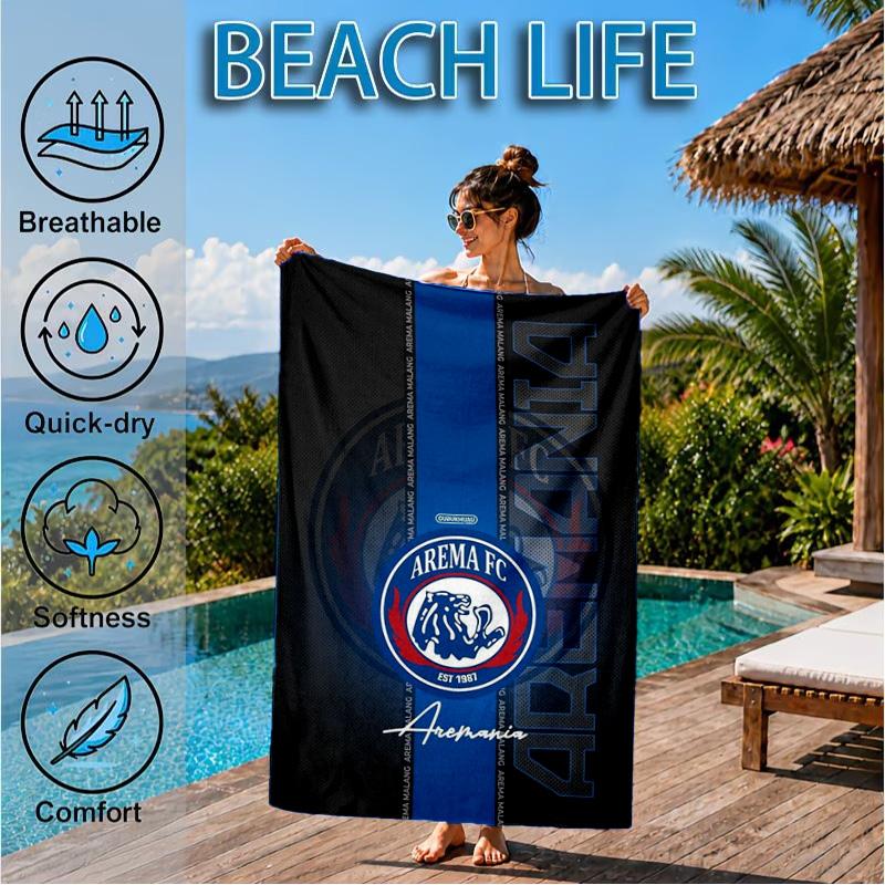 Arema Football Club Printed Microfiber Beach Towel, Soft And Absorbent, Quick-Dry, Ideal for Summer Travel, Beach Essential, Swimming Pool