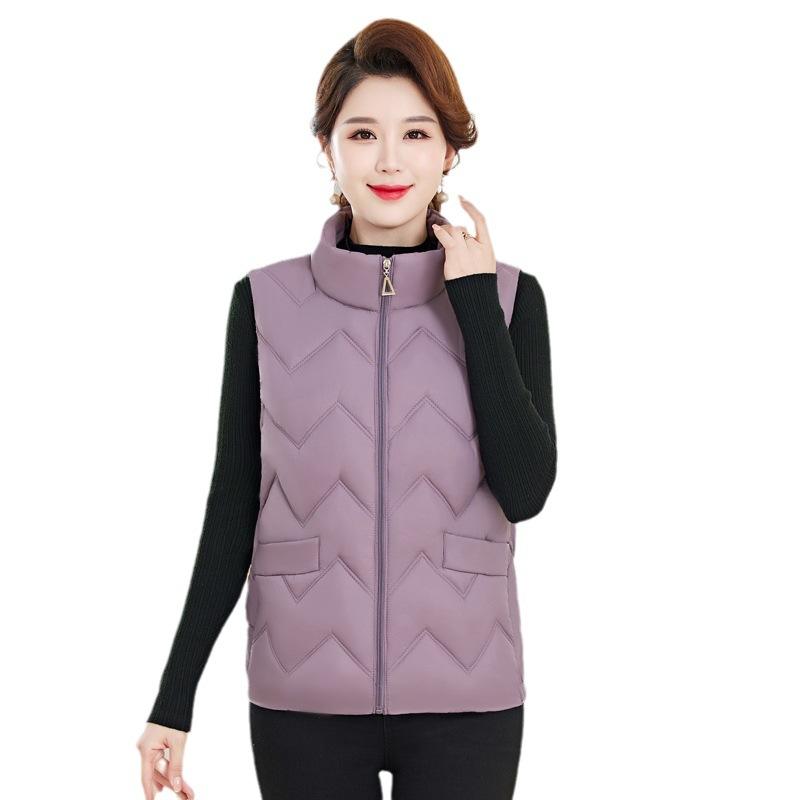Herbst und Winter Damen einfarbige Mutterweste Stehkragen kurze winddichte warme Damenweste mittleres Alter und ältere ärmellose Jacke