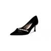 Women's Slip-on Slim Heel Single Shoes Autumn New Pointed Toe Shallow Mouth Beaded Non-Slip Wear-Resistant High Heels