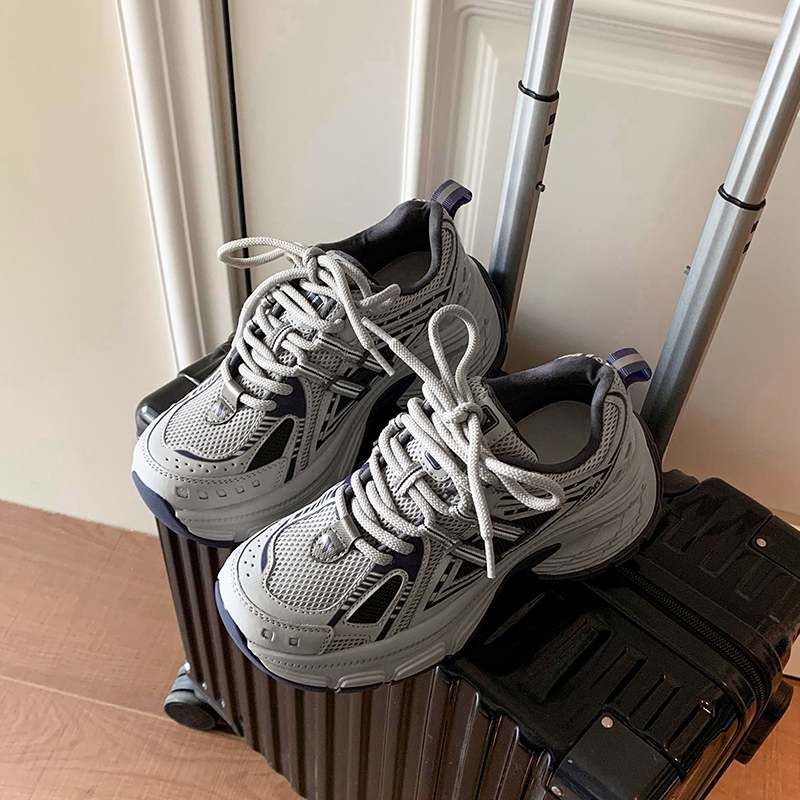 Krazing Pot Microfiber Mesh Spring Autumn Summer Sneakers Platform Lace Up Silver Color Sneakers Thick Bottom Women Fashion Shoes