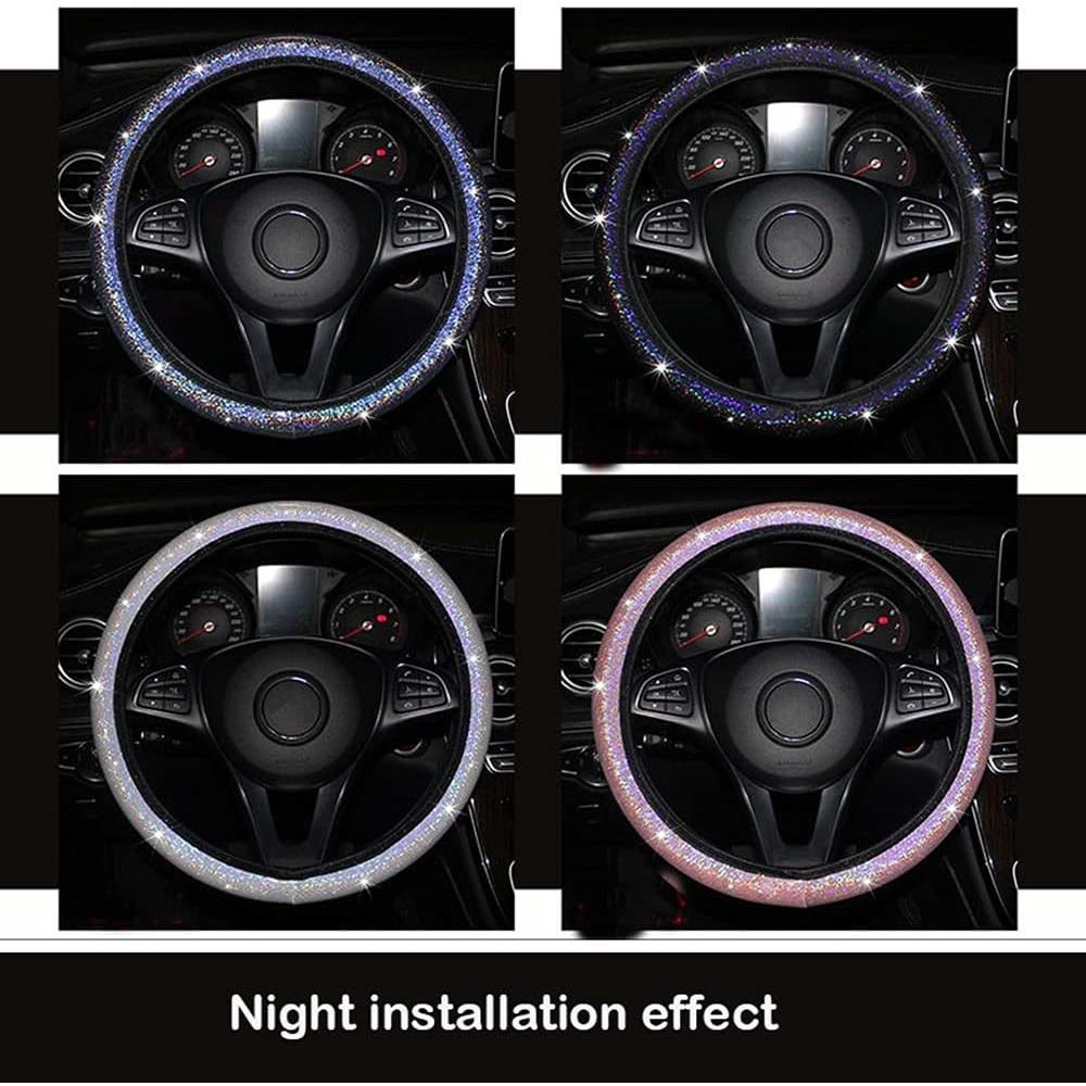 Steering Wheel Cover Glitter,Bling Bling Universal Non-Slip Shiny Colorful Car Steering Wheel Protector Car Decoration Accessories for Car Accessories