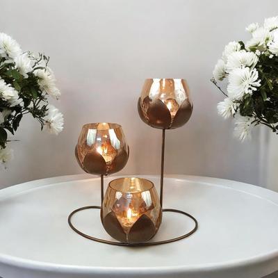 Lotus Candle Holder with 3 Glass Decorative Items | Dining Table Decorative Items | House Warming Gifts for New Home