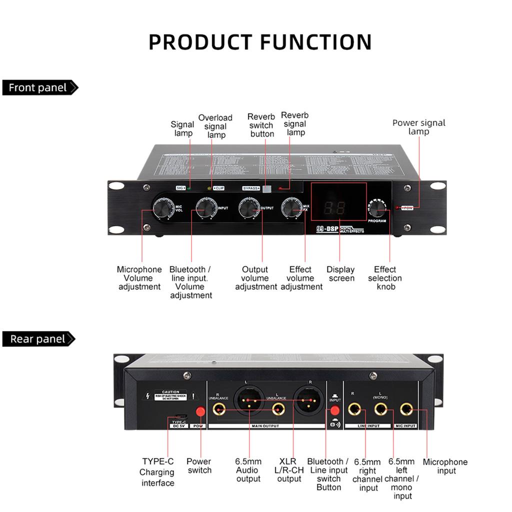 Professional Karaoke Mixer 99 DSP Digital Audio Effector Stereo Sound Effect Bluetooth-compatible 5.0 Transmission