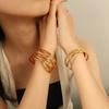 CARLIDANA Fashion Chunky Cuff Open Bracelet For Women Stainless Steel Waterproof Gold Color Bangle Vintage Jewelry Wedding Gift