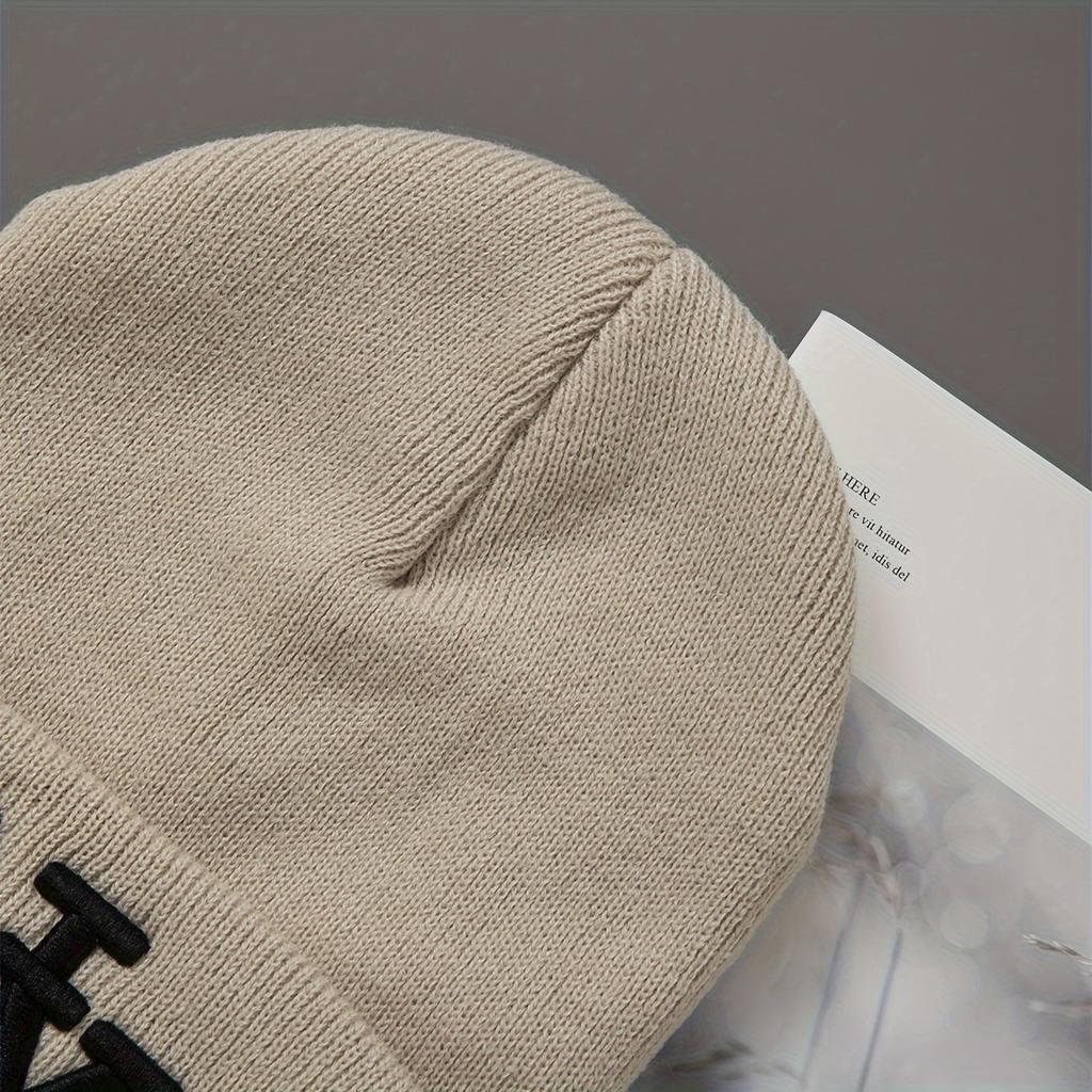 1/2/3Pcs Unisex Winter Beanie Hats, Solid Color Knitted Warm Outdoor Caps With Embroidered Hand Washable