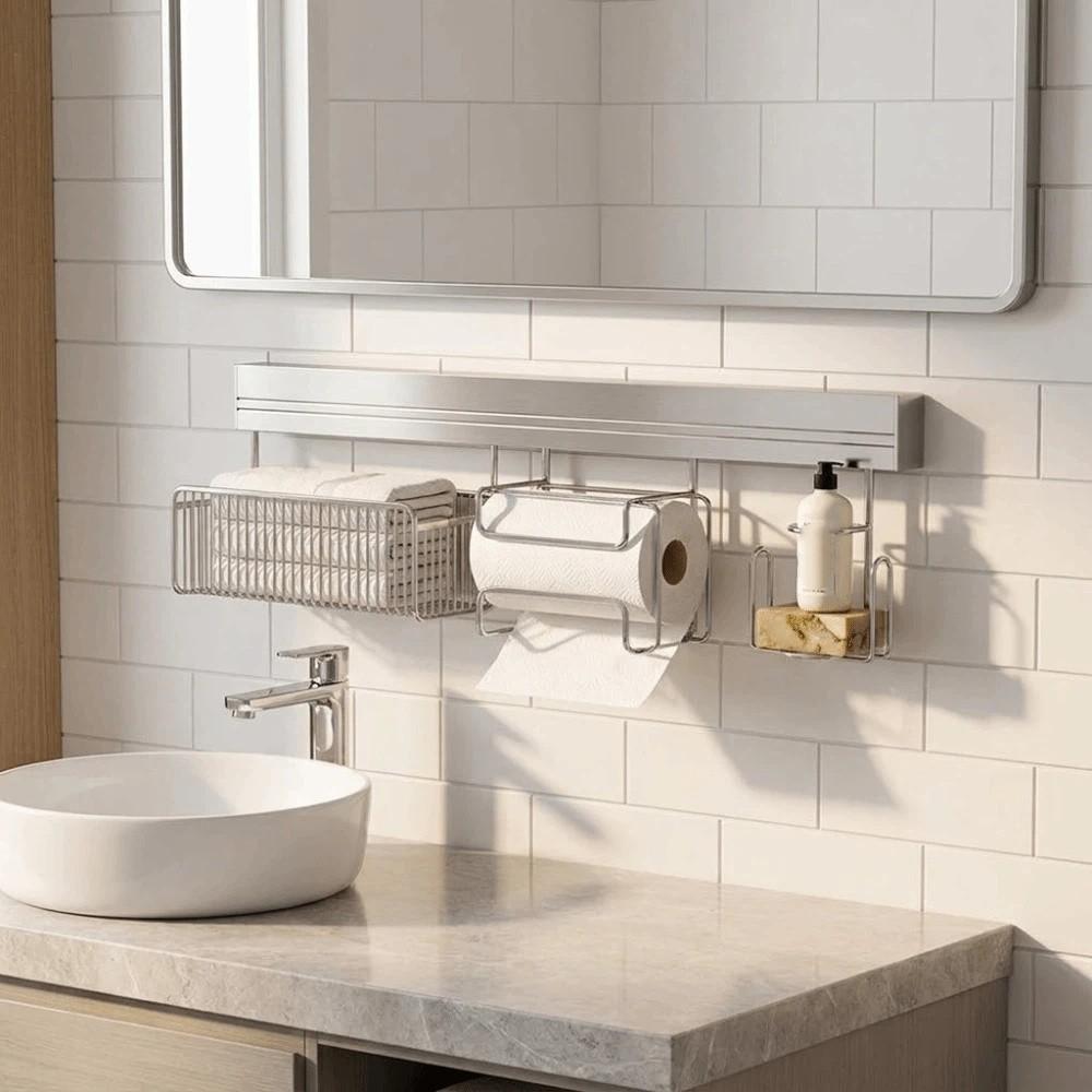 Stainless Steel Punch-free Wall Storage Rack Wall Mounted Toothbrush Holder Bathroom