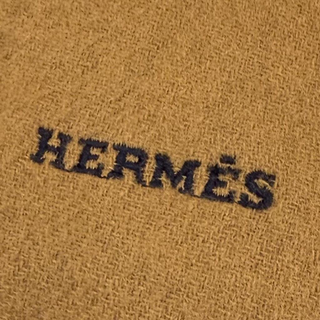 Excellent HERMES Scarf Recto Verso Brown cashmere mens Used