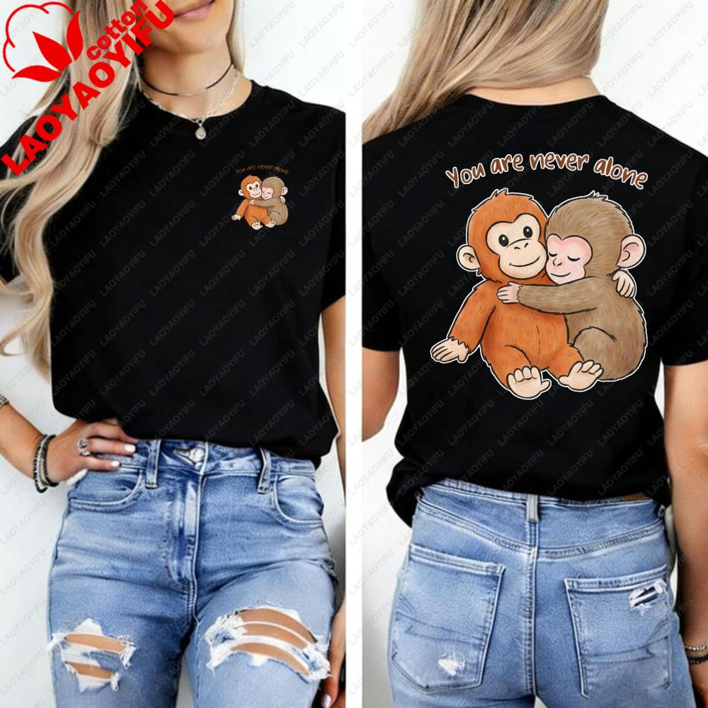 Viral Punch Cute Baby Monkey With Plush Toy Shirt Emotional Gift For Animal Lovers Kawaii Graphic Tshirts Fashion Casual Tshirt