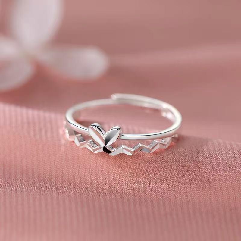 Adjustable 925 Sterling Silver Heart Ring for Women - Niche Design with a High-End Feel, Plain Band, Light Luxury Index Finger Ring