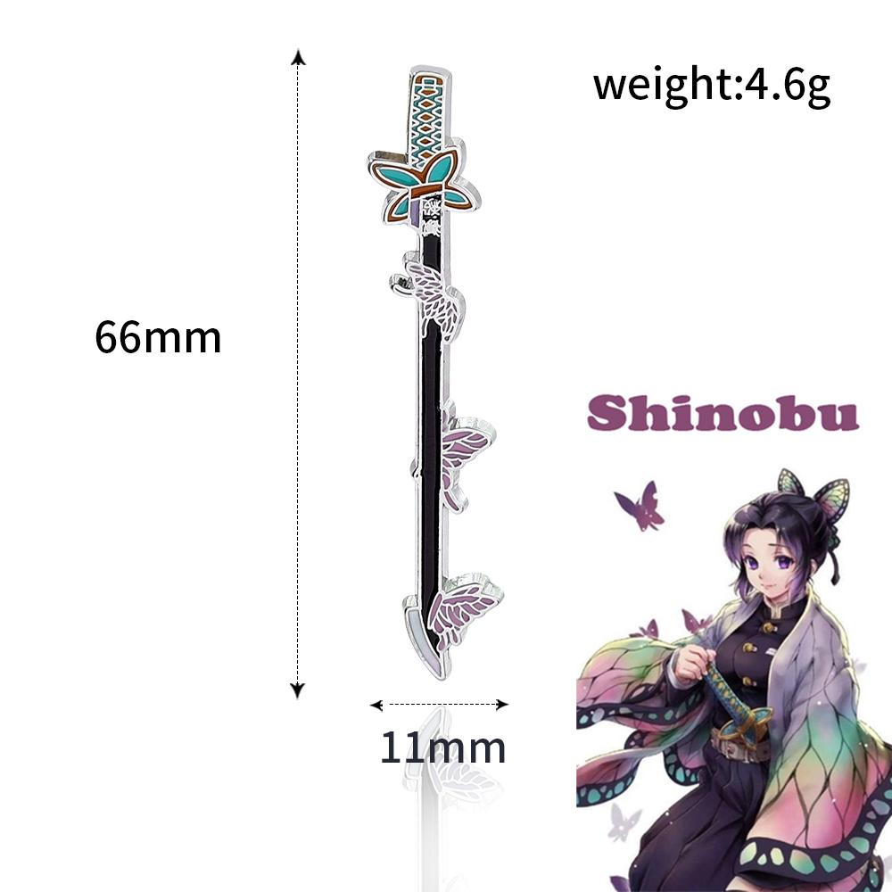 Anime Demon Slayer Kimetsu No Yaiba Sword Brooch Pins Tomioka Giyuu Kochou Shinobu Weapon Brooch Cosplay Jewelry Accessories