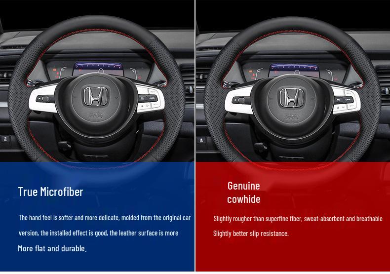 Genuine Leather Hand-Stitched Steering Wheel Cover for Honda Civic, Accord, CRV, HR-V, Fit, and Guandao Models