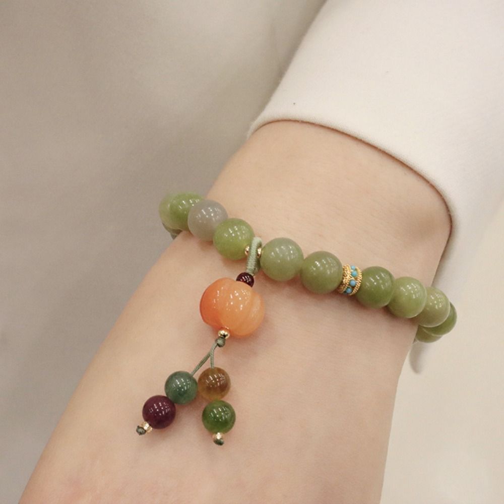 Stone Gourd Beads Bracelets Lotus New Chinese Style Bracelet Creative Green Stone Bracelet Gift