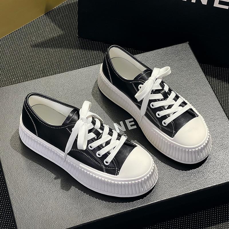 Canvas shoes women's little white shoes spring 2025 new versatile casual board shoes women's muffin thick-soled leather biscuit shoes
