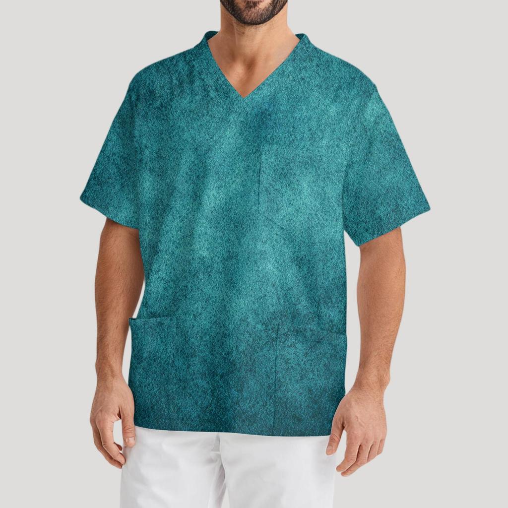 Men's Printing Short Sleeve V-neck Working Blouse Chest Pocket Carer Top