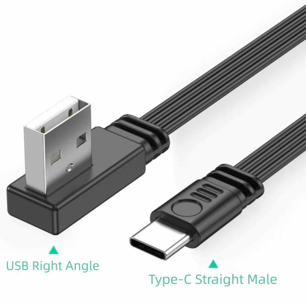 Flat Flexible USB C Charging Cable Double Elbow Mobile Game Cable Data Transfer