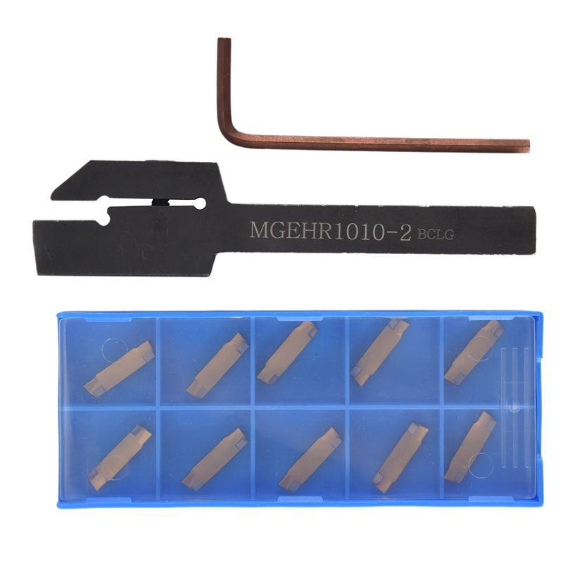A84E-10Pcs Mgmn200 Carbide Inserts Golden Blades + 1Pc Mgehr1010-2 Turning Tool Holder Boring Bar With Wrench
