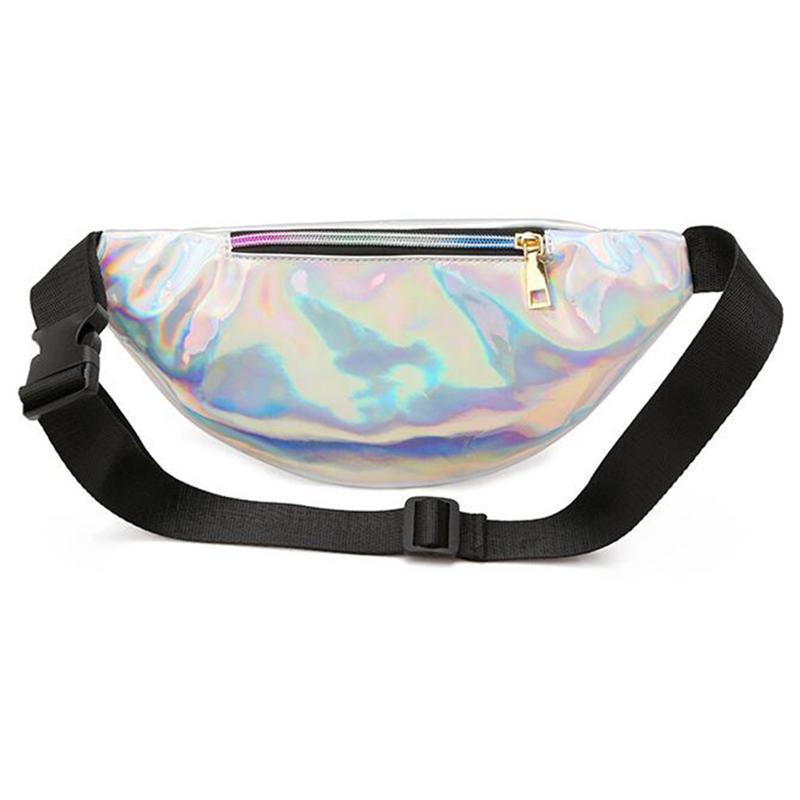 1Pc PU Leather Geometric Pattern Chest Bags for Girls Boys Laser Waterproof Sports Waist Pack Pocket Crossbody Bags