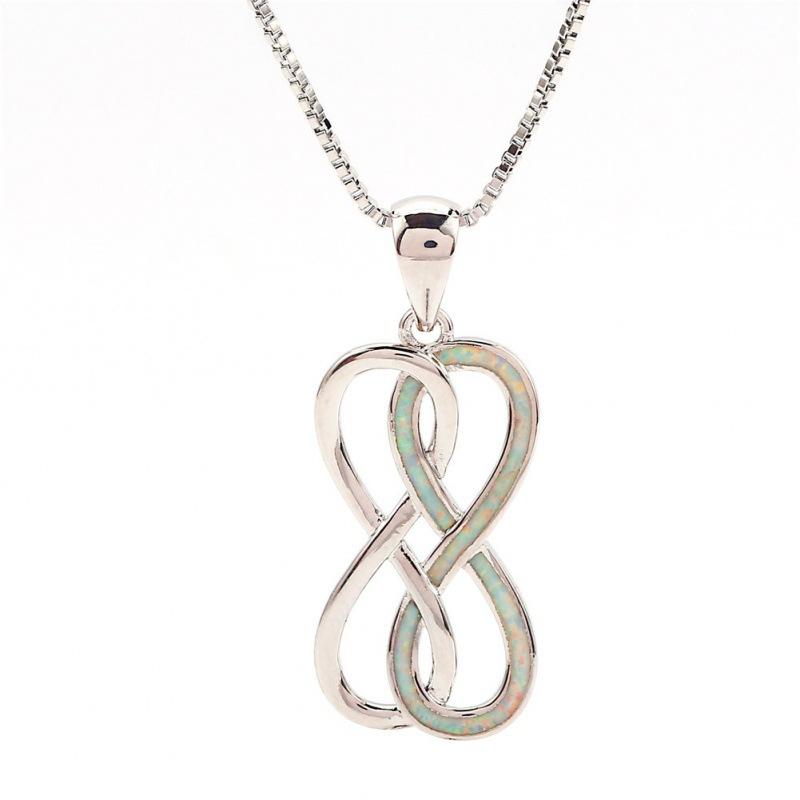 

Simple style gold platinum blue and white Opal double 8-character interwoven pendant versatile necklace