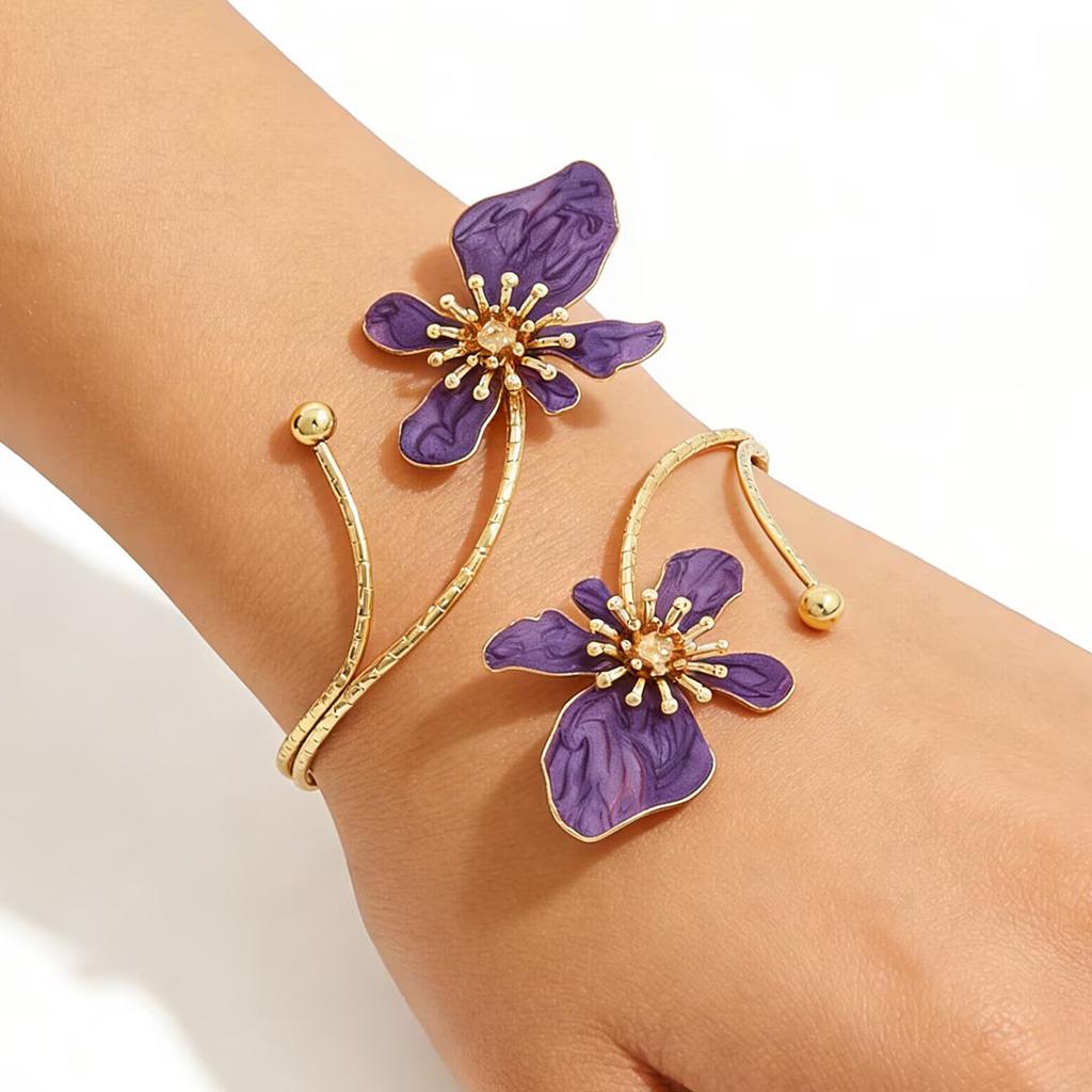 Fashion Glazed Flower Bracelets Women Multi Layer Stackable Bold Bangle Elegant Exquisite Banquet Daily Wear Jewelry Accessories