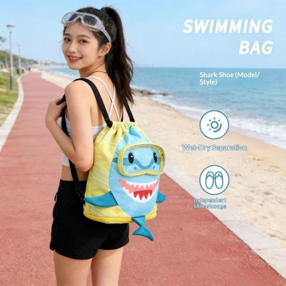 Oxford Cloth Wet Dry Bag Separation Storage Beach Backpack Shark Drawstring Swimming Bag  Men Women