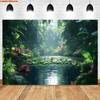 VIKAMA Jungle Lake Waterfall Tapestry Tropical Green Plant Forest Nature Scenery Wall Hanging Background Cloth for Home Decor2