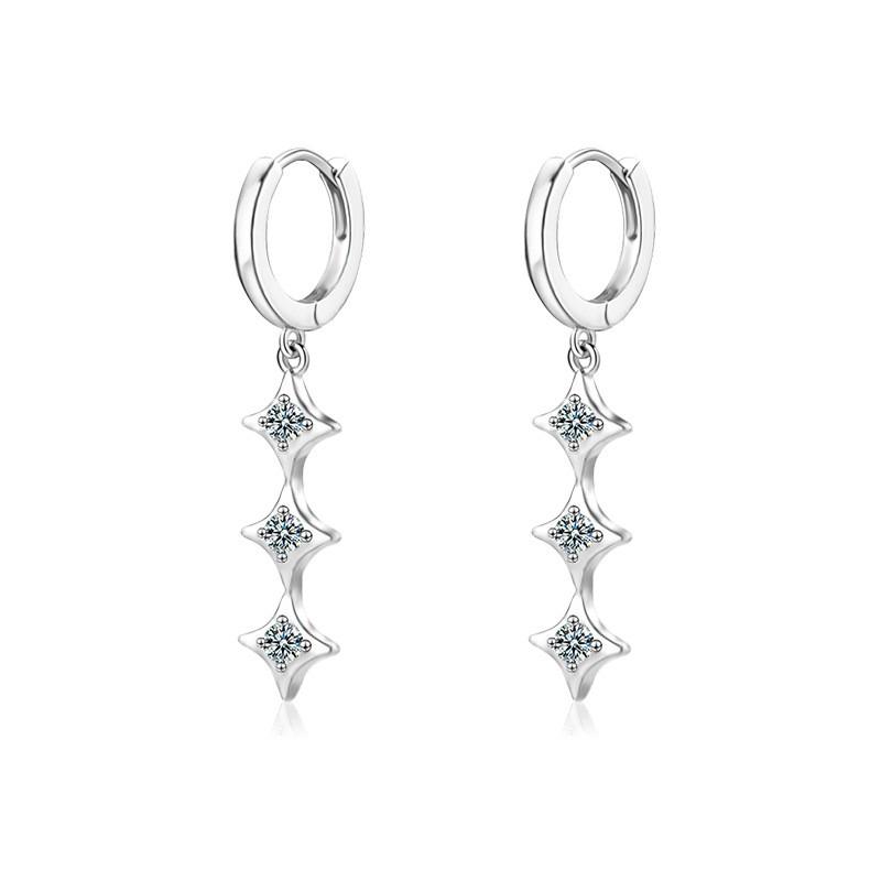 Sterling Moissanite Star Drop Earrings With Tassel Fashion OL Long Dangle Women 925 Sterling Silver White Gold Plated