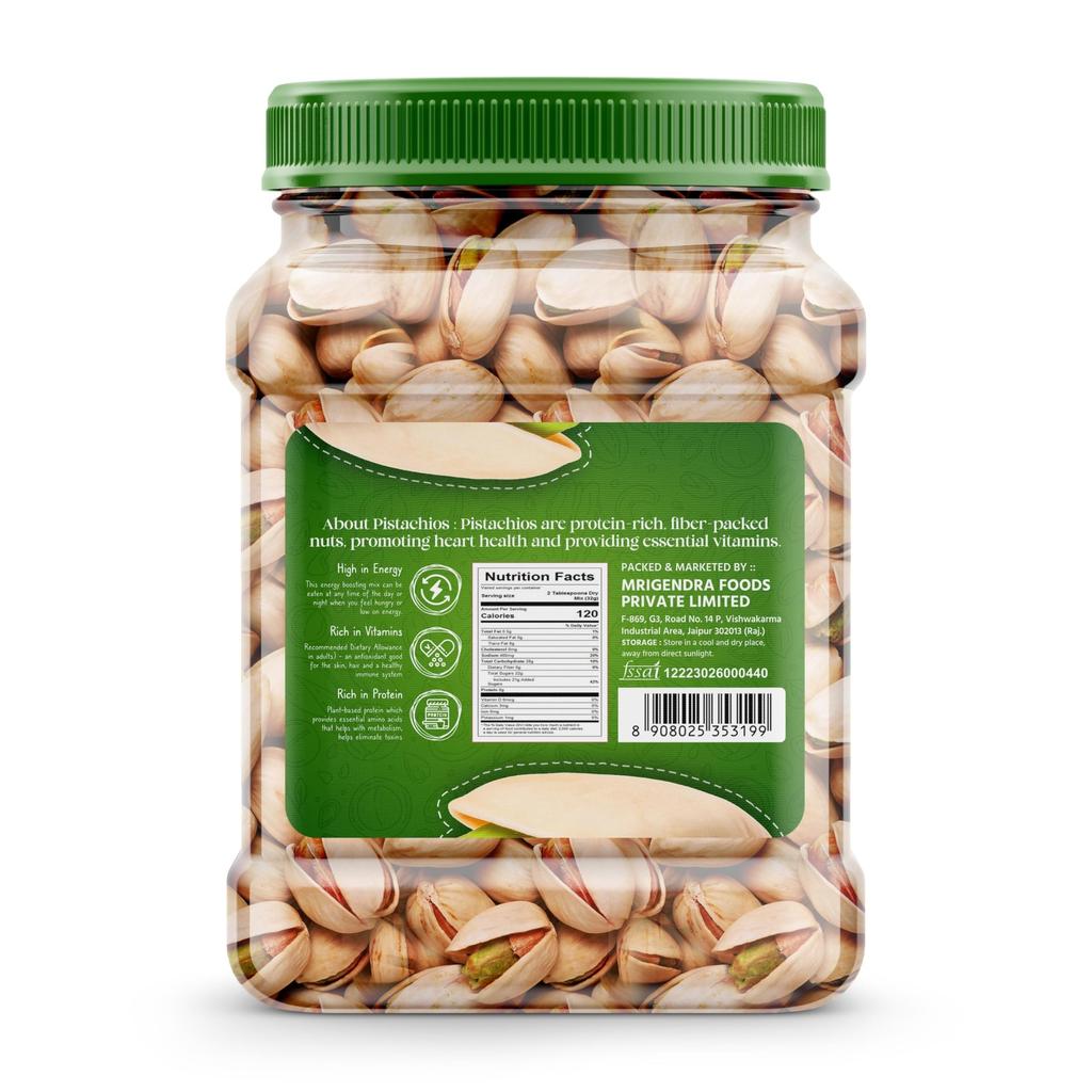 GreenFinity Pistacchi Interi Tostati Salati Freschi | Pista Salata Con Guscio - Confezione in Barattolo - 500 Grammi