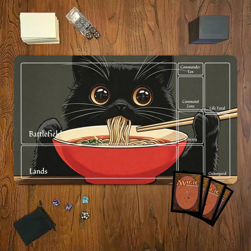 Cartoon Cute Black Cat Eating Noodles Mouse Pad Playmat 24x14 Mtg Tcg Office Desk Mat For Work Game Pc Laptop Carpet Mousepad