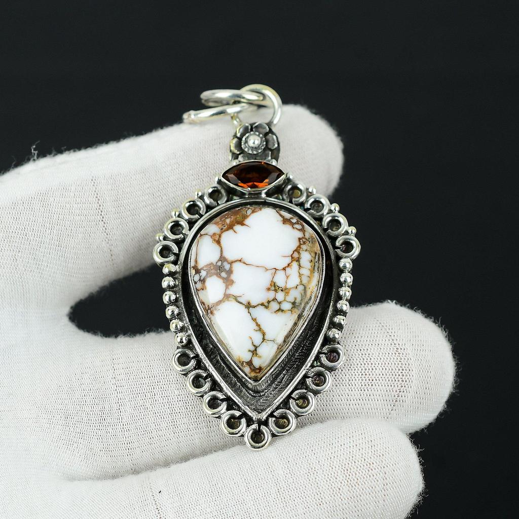 Jaspis z dzikiego konia, wisiorek z kamieniem szlachetnym z topazu miodowego ze srebra, wisiorek ze srebra próby 925, naturalny wisiorek z jaspisem z dzikiego konia dla kobiet