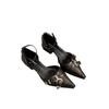 2025 spring and summer new bag head sandals women's new retro black pointed punk French low-heeled sandals