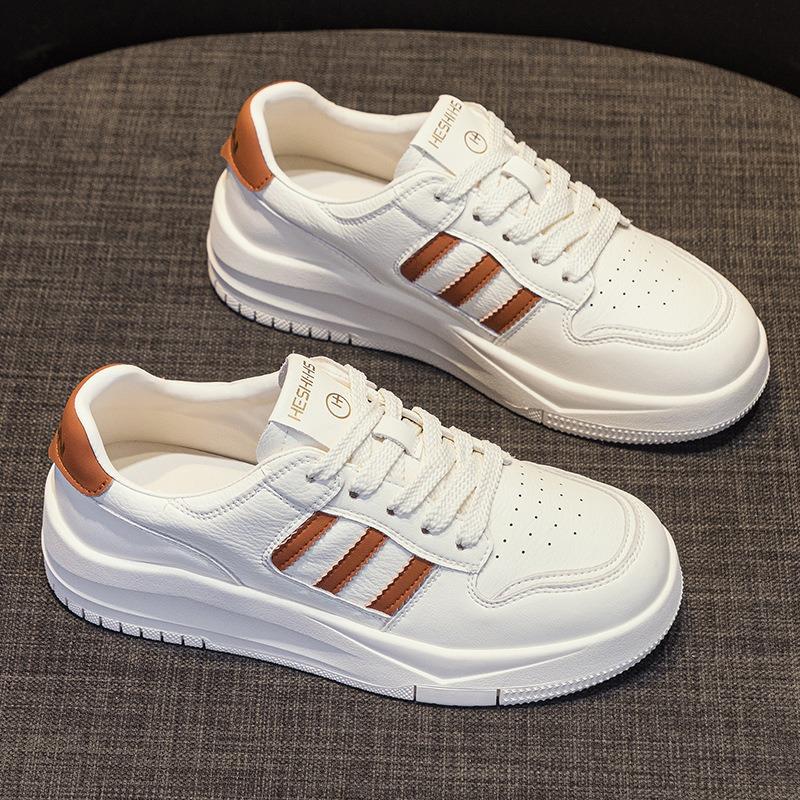 Echtes Leder Weiße Schuhe Sneakers Lässige Board-Schuhe Muffin-Schuhe