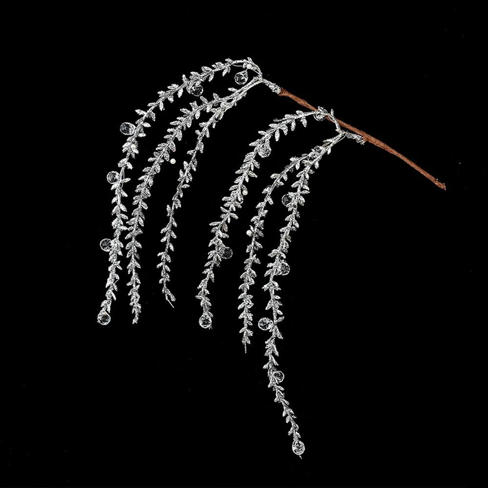 Sparkling Christmas Weeping Spray Pick Realistic Bead Chain Weeping Willow Branch Vase Fill