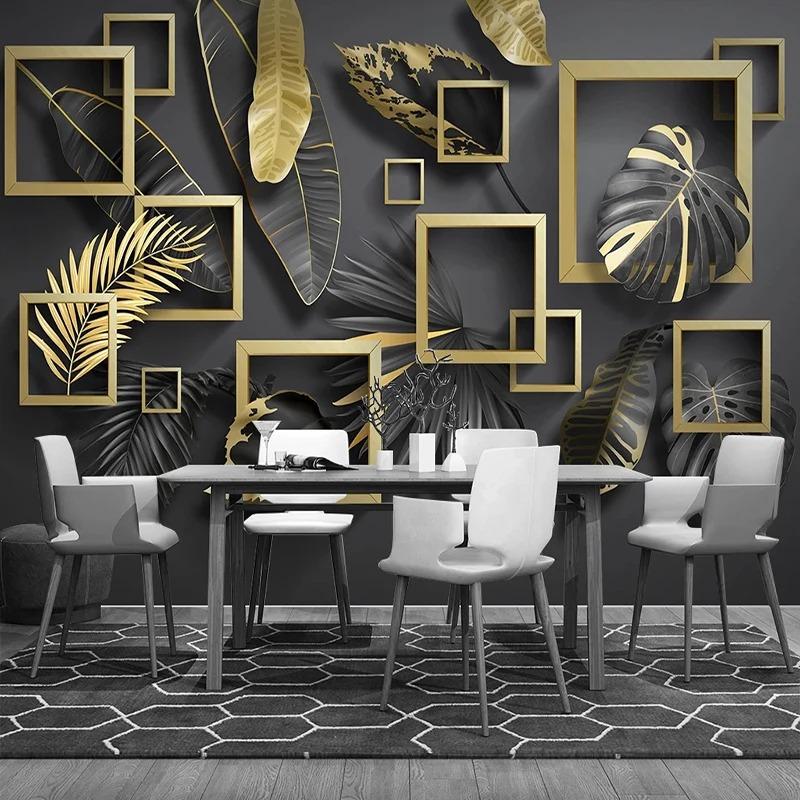 Tapet Foto Modern Geometrie Frunze Aurii Plante Tropicale Picturi Murale Living Dormitor Decor Luxos pentru Casă