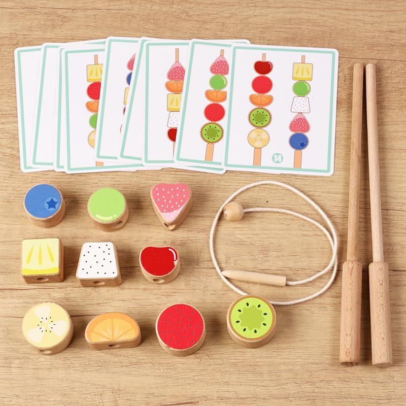 

Wooden Fruit Bead Toy Set - Includes Pattern Cards Threading Sticks And Fruit Blocks Suitable For Children s Fine Motor Skills