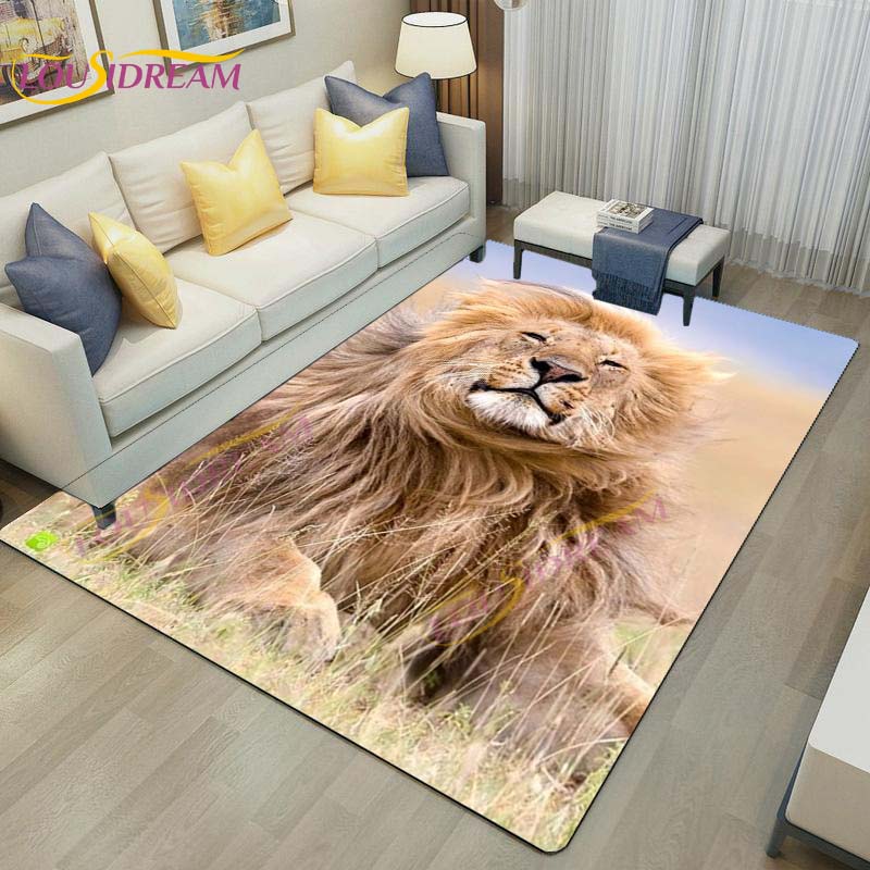 3D Lion Tiger Rug Beautiful Lion Face Rug Modern Carpets for Living Room Area Rug Non Slip Floor Rug Wild Cat Glare Rug Play Mat
