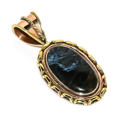 Natural Pietersite Gemstone TwoTone 925 Solid Sterling Silver Pendant 1.75" K3p76
