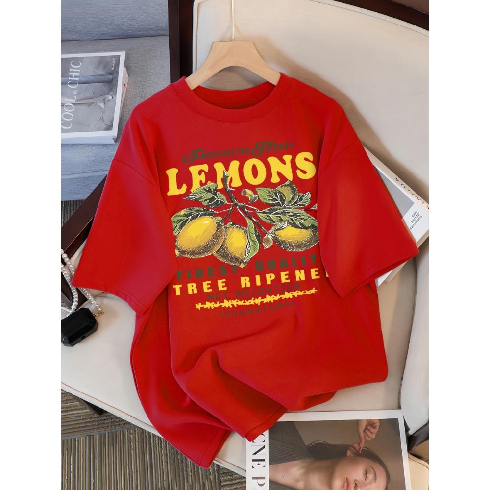 Lemons Fruits Premium Fresh Printing T Shirt Woman Loose Cotton Sportswear O-Neck Casual T Shirts Loose Short Sleeve