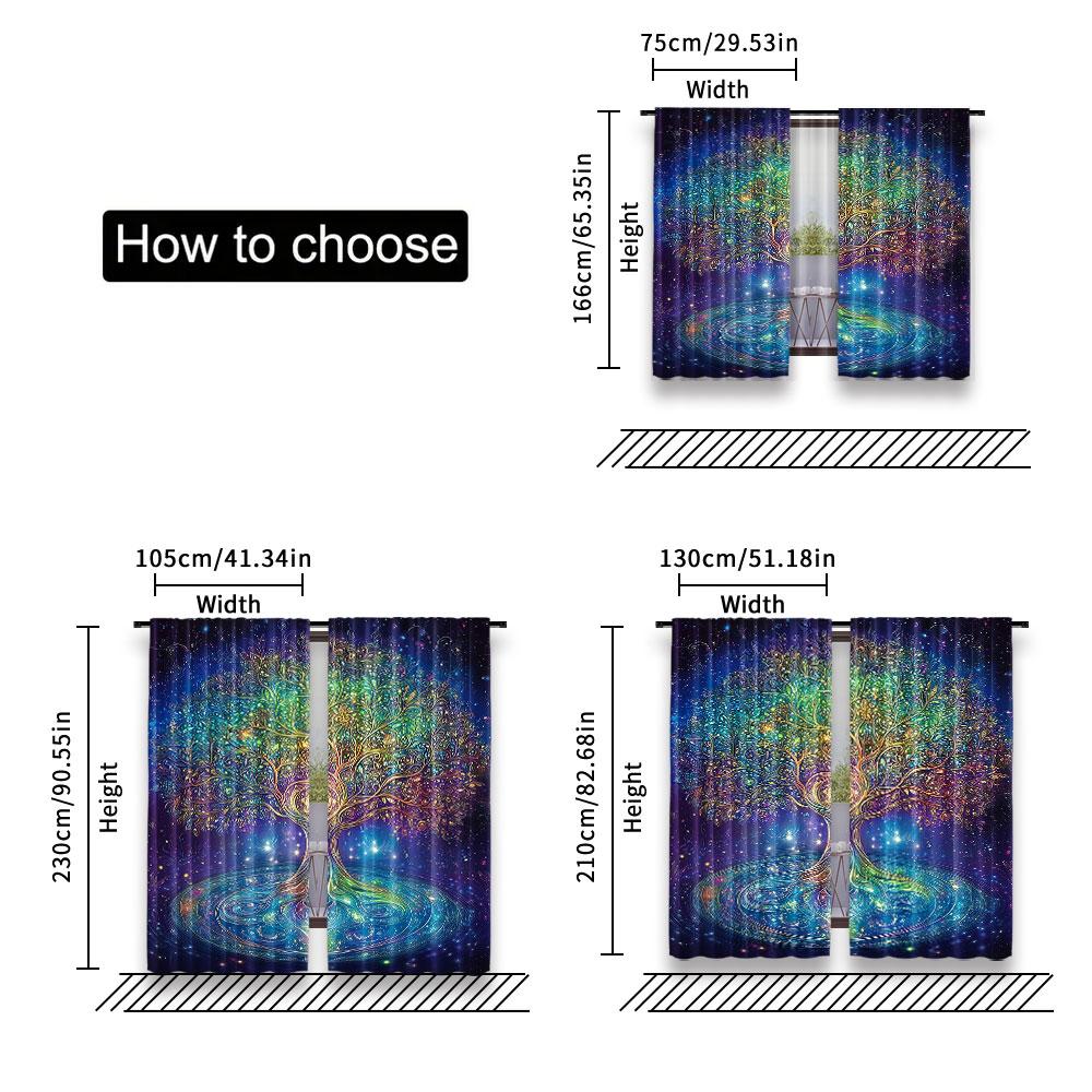 Colorful Tree Curtain Life Floral Style Artwork Bedroom Living Room Dining Set Of 2 Made Polyester Washable Great Ready