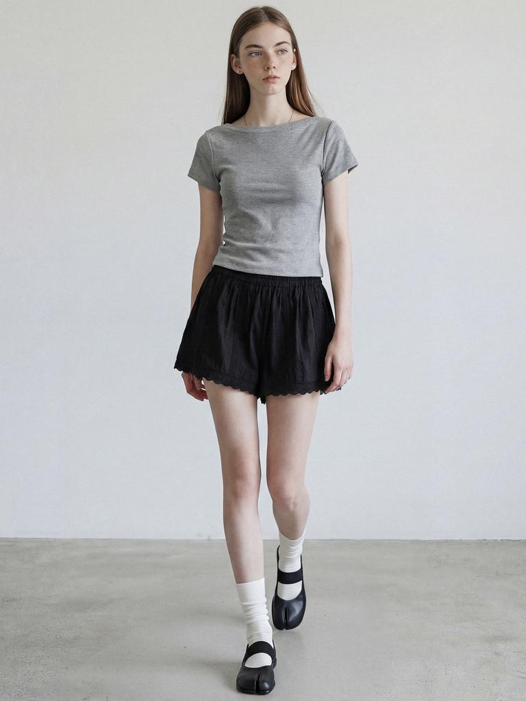 STAY WITH ME Cotton Lace Shorts_Black